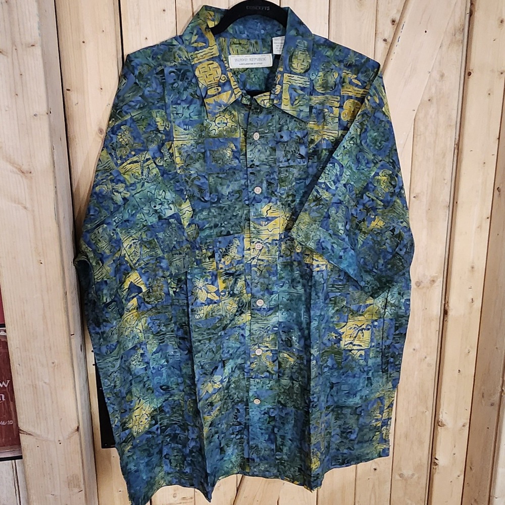 NWT VTG Island Republic Mens XXL shirt Cotton Batik Sun Tropical Button Down